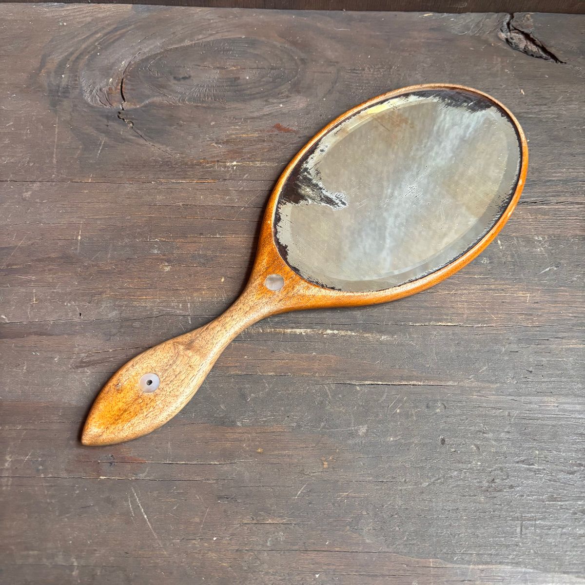 Antique Wood Hand Mirror