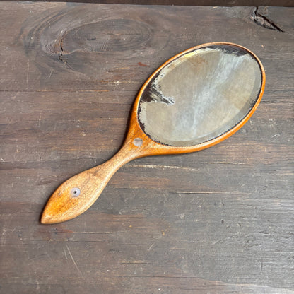 Antique Wood Hand Mirror