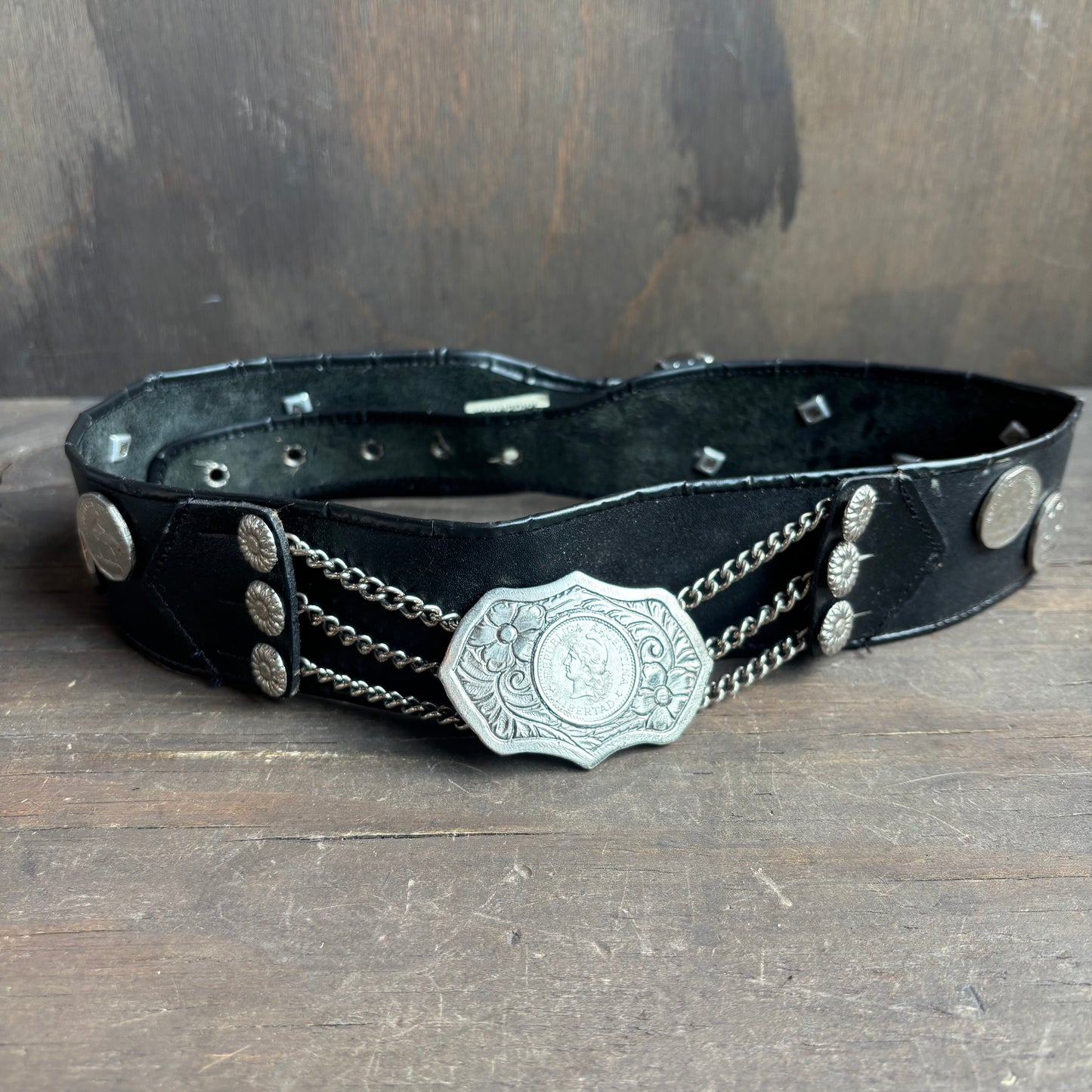 Vintage Black Argentinian Coin Belt