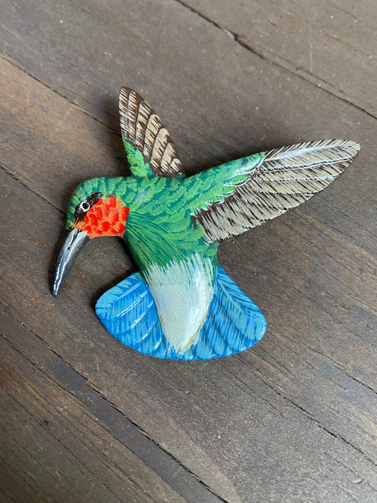 Hand Carved Hummingbird Brooch