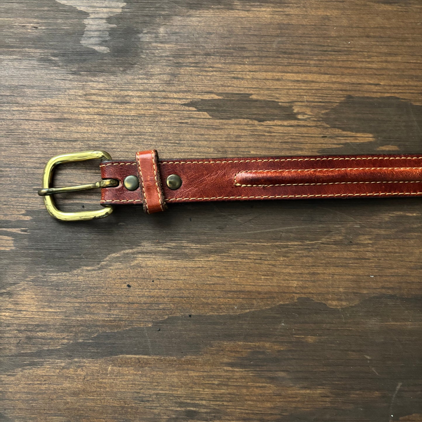 Brown Leather Belt with Brass Buckle