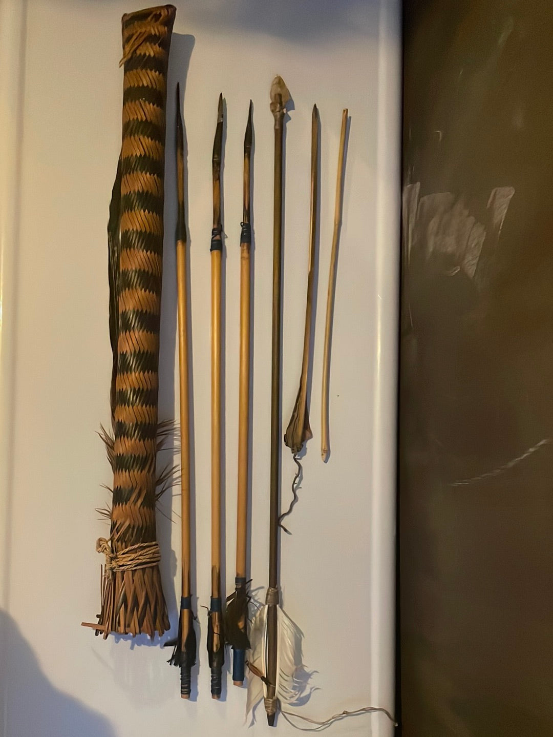Woven quiver with 5 different types of arrows