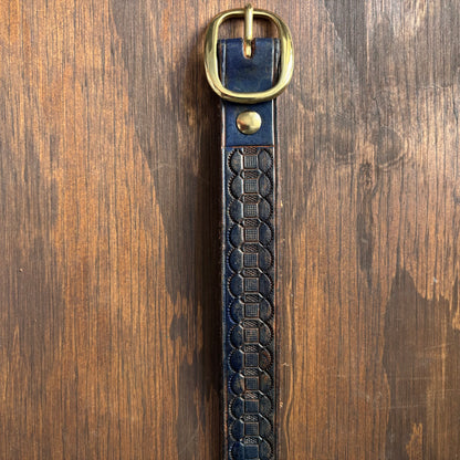 Vintage Navy Tooled Leather Belt