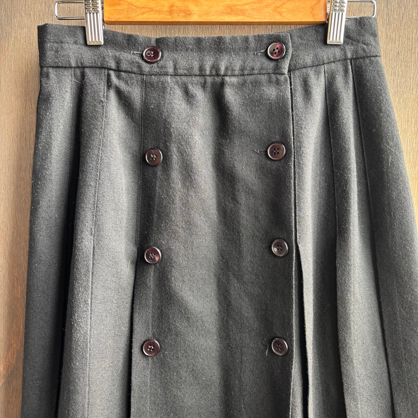 Vintage Pleated Black Wool Skirt