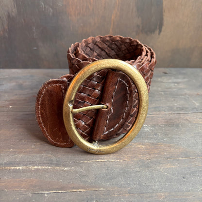 Wide Braided Brown Leather Belt