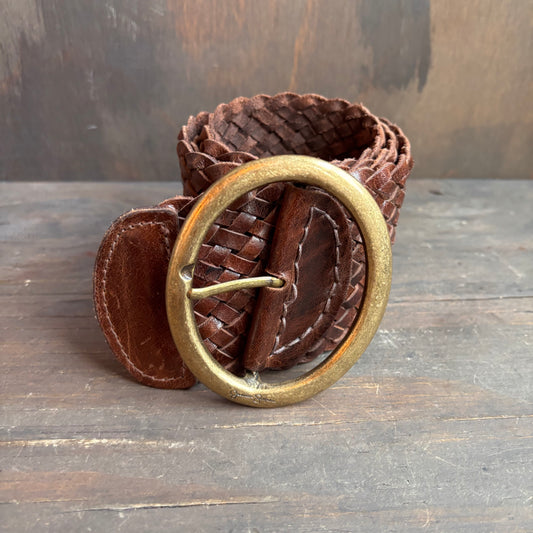 Wide Braided Brown Leather Belt