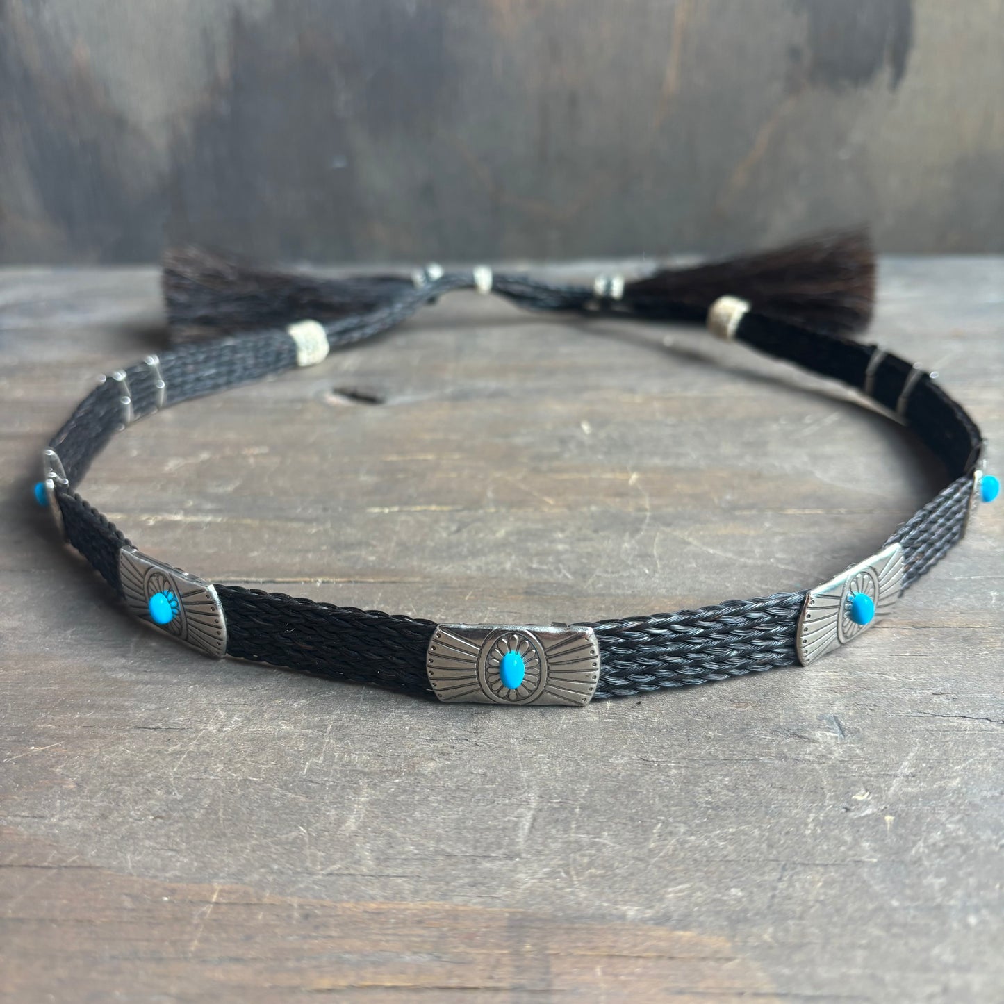 Horsehair Concho Hat Band with Tassels