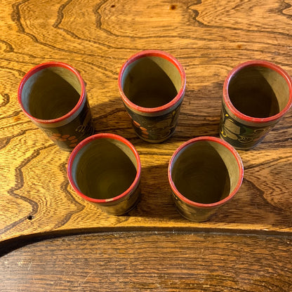 Set of 5 wood painted shot glasses