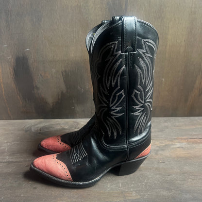 Justin’s Black Leather Boots with Pink Tips