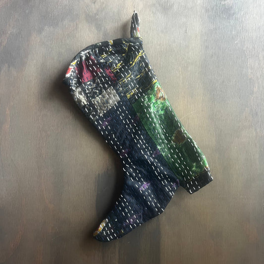 Vintage Silk Quilt Cowboy Boot Stocking