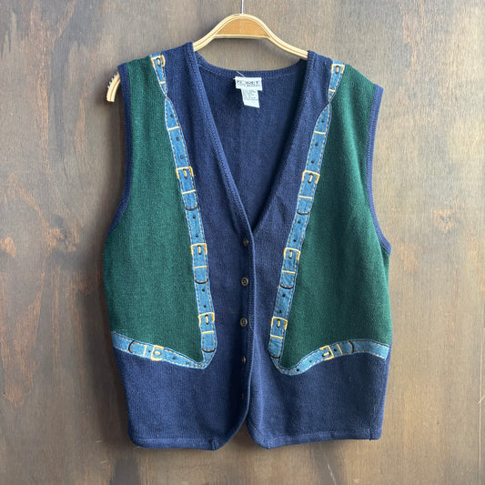 Navy Sweater Vest with Belt Detail