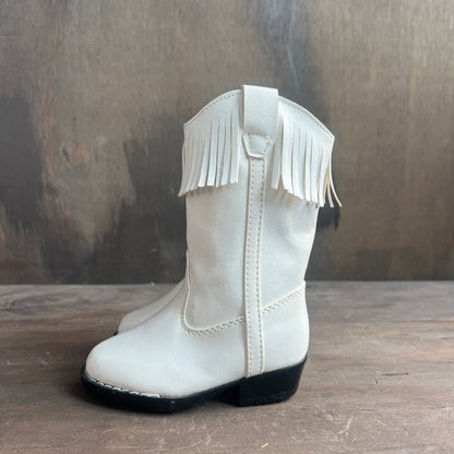 Western Plains White Fringe Kid’s Boots