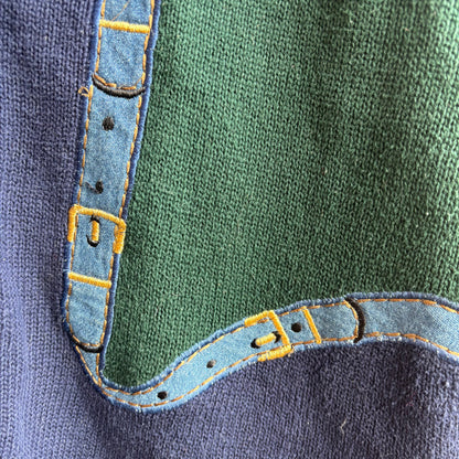 Navy Sweater Vest with Belt Detail