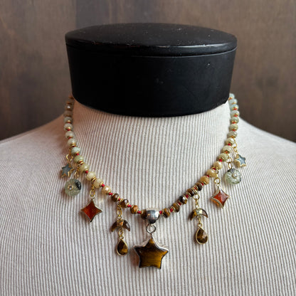Ostrich Moon Tigers Eye Star Necklace