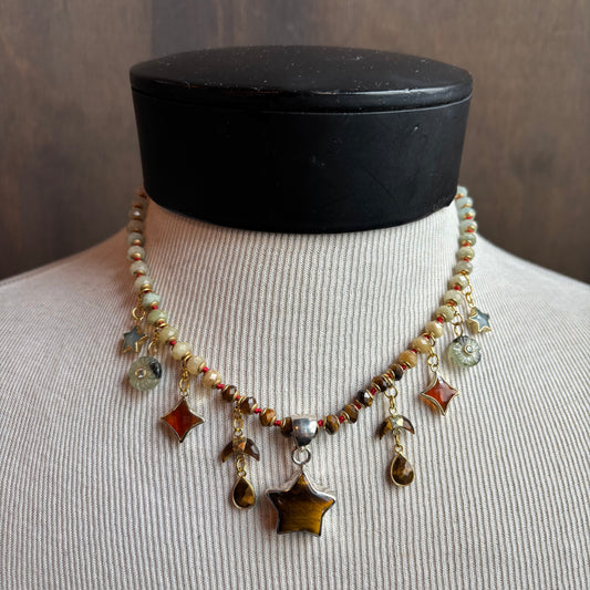 Ostrich Moon Tigers Eye Star Necklace