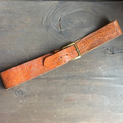 Hand tooled leather belt
