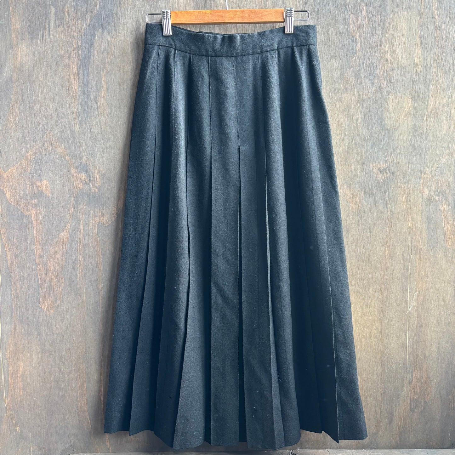 Vintage Pleated Black Wool Skirt