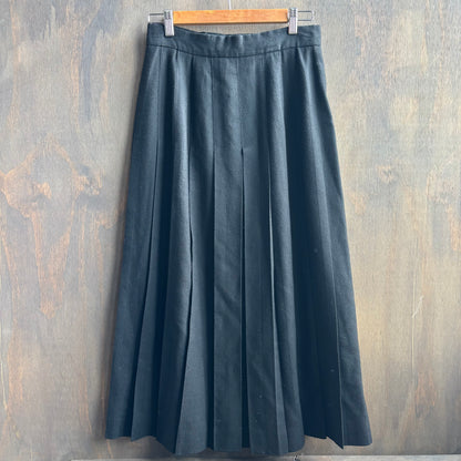 Vintage Pleated Black Wool Skirt