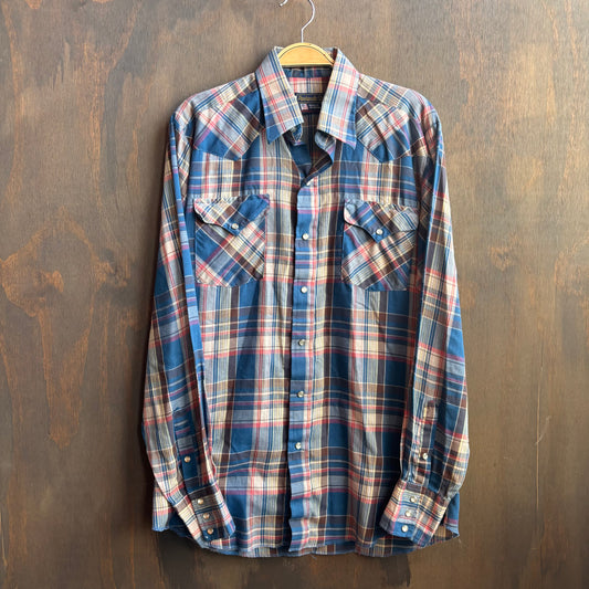 Vintage Roper Blue Gingham Pearl Snap