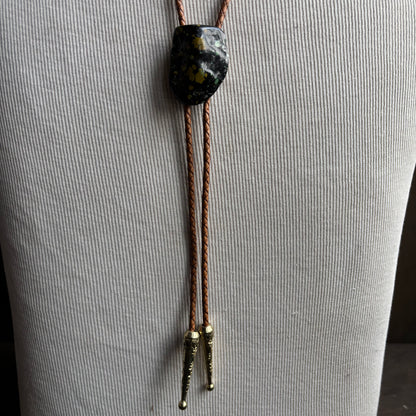 Speckled Stone Bolo on Tan Leather Tie