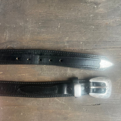 Black Tooled Leather Belt