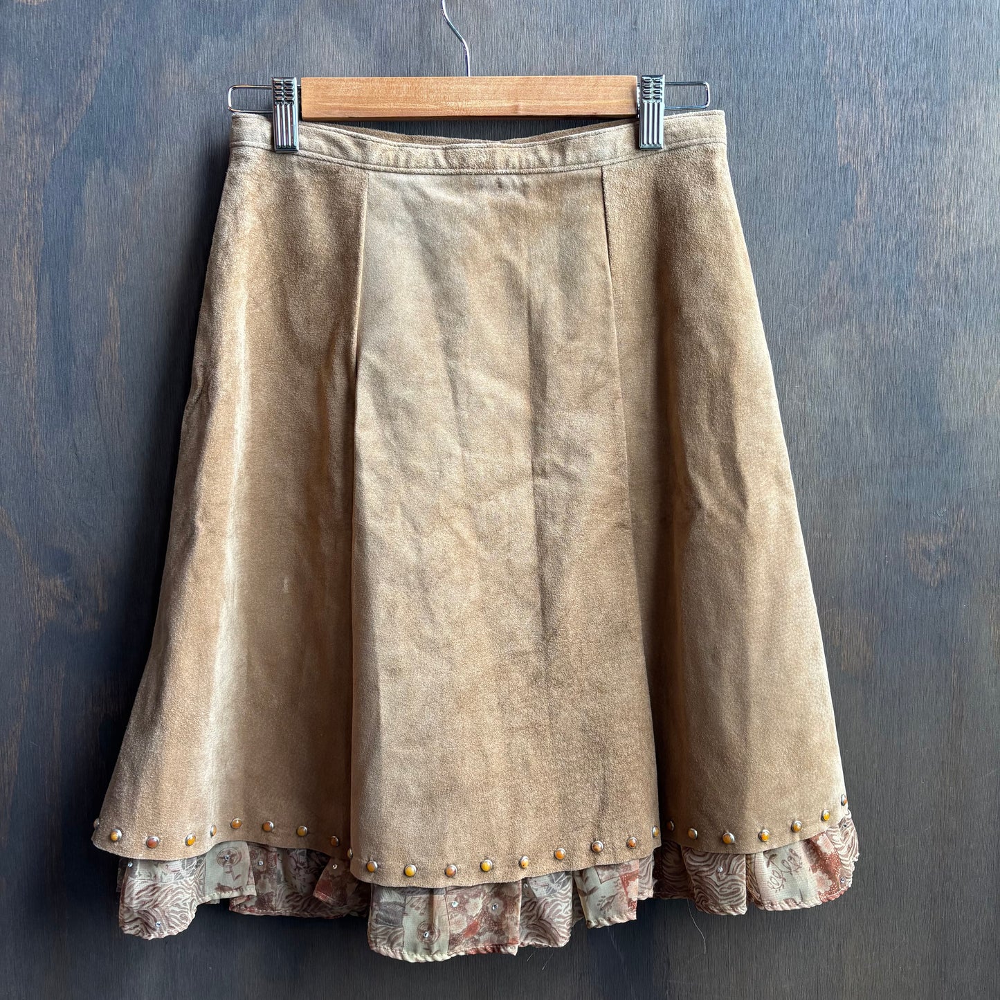 Patricia Wolf Tan Suede Skirt with Ruffle