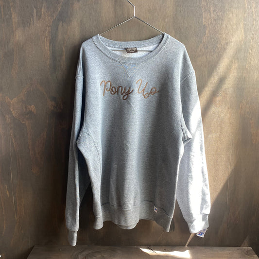 Custom gray “pony up” sweatshirt