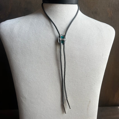 Faux Turquoise Bolo Tie on Black and White Cord