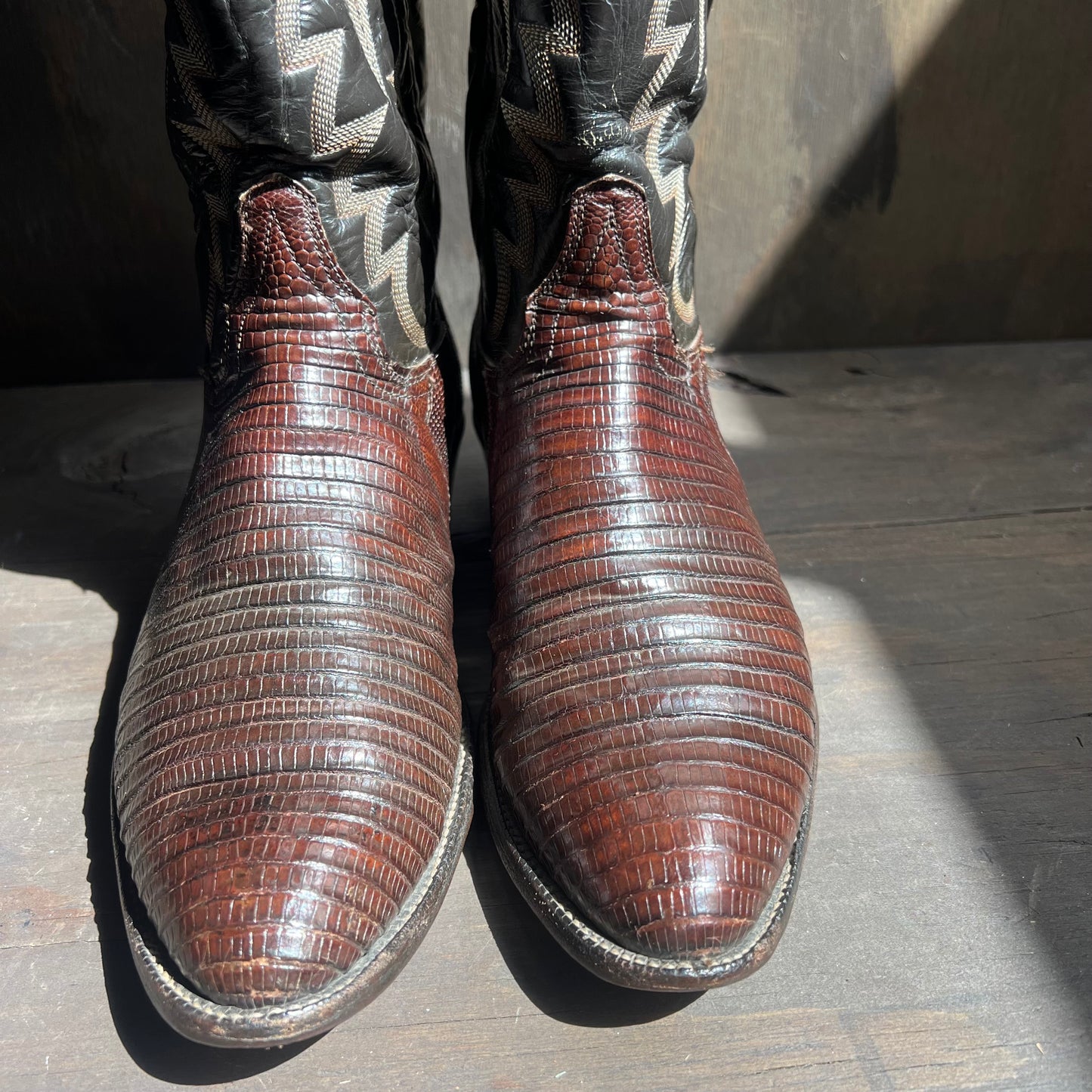 Tony Lama Two-Tone Leather and Lizard Skin Cowboy Boots