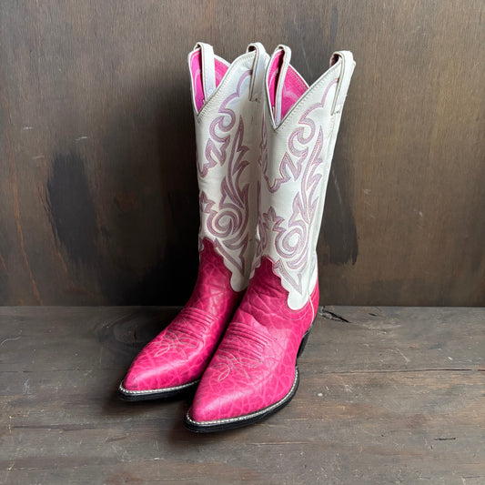 Justin Pink and White Leather Boots