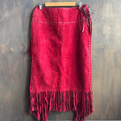 Scully Red Leather Fringed Skirt