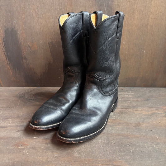 Justin Black Leather Roper Boots
