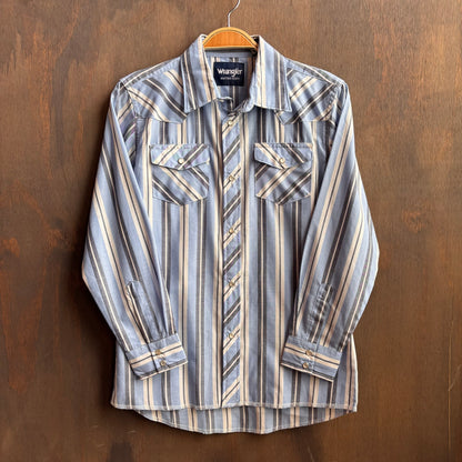 Kids Wrangler Blue Striped Pearl Snap