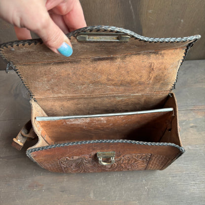 Vintage Tooled Leather Photo Bag
