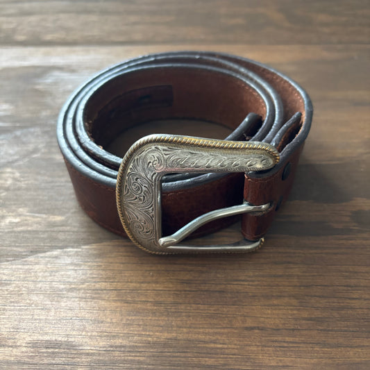 Brown Leather Belt with Buckle