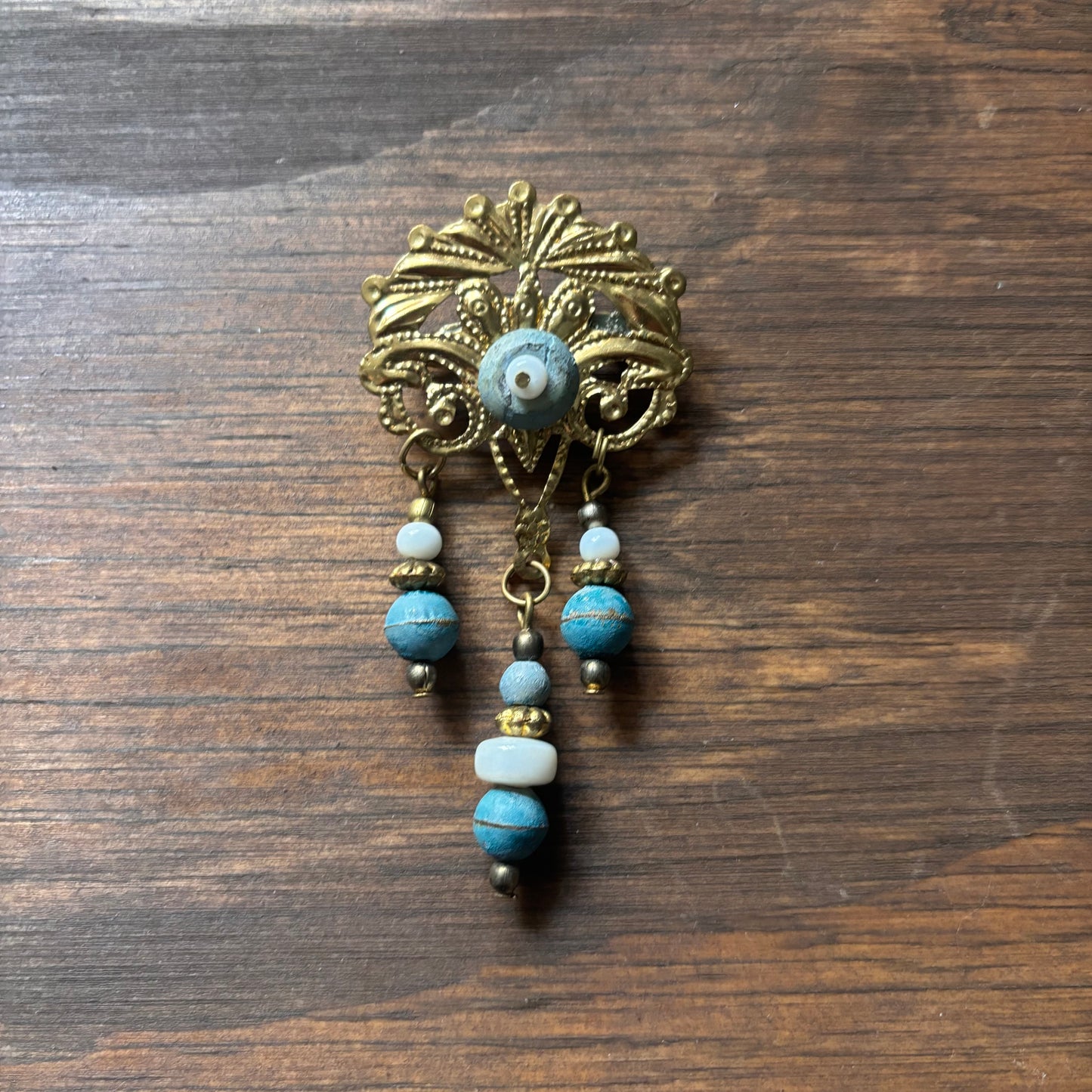Metal Pin with Blue Beads
