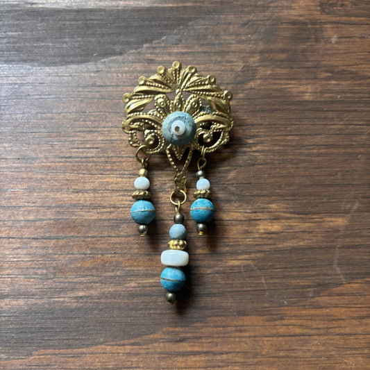 Metal Pin with Blue Beads