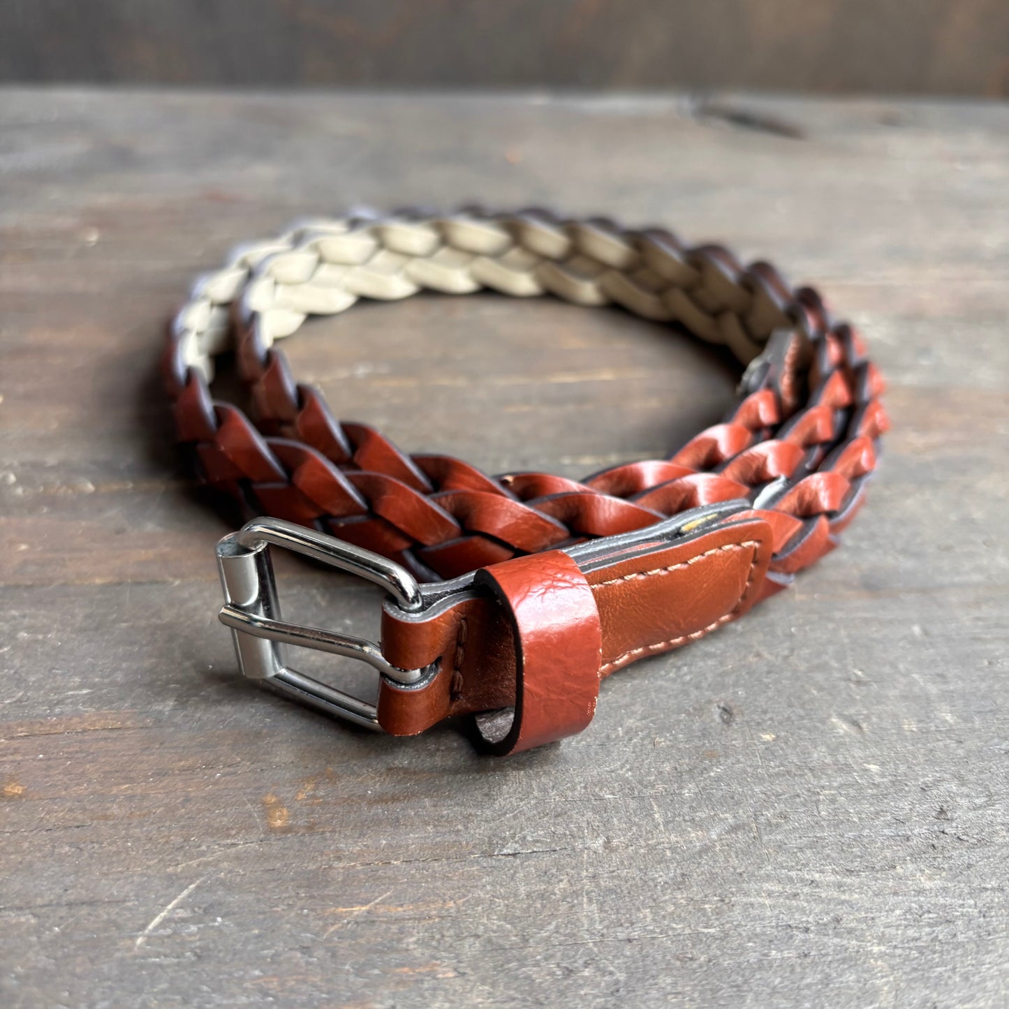 Light Brown Leather Braided Belt