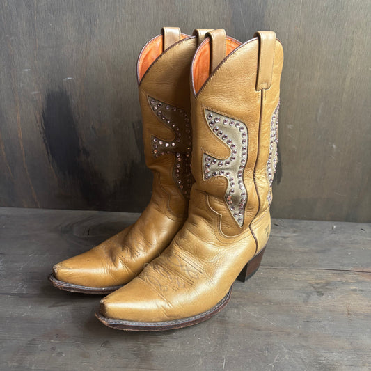 Frye Tan Leather Boots with Rhinstones