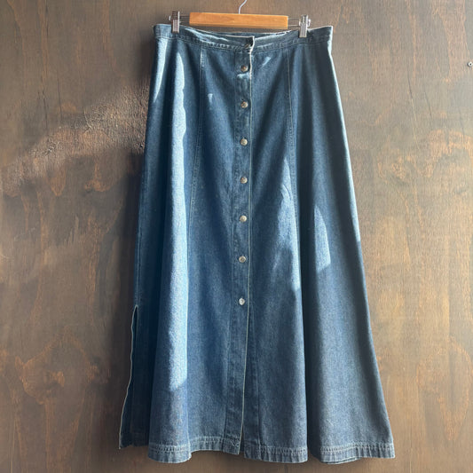 Vintage Denim Button Maxi Skirt