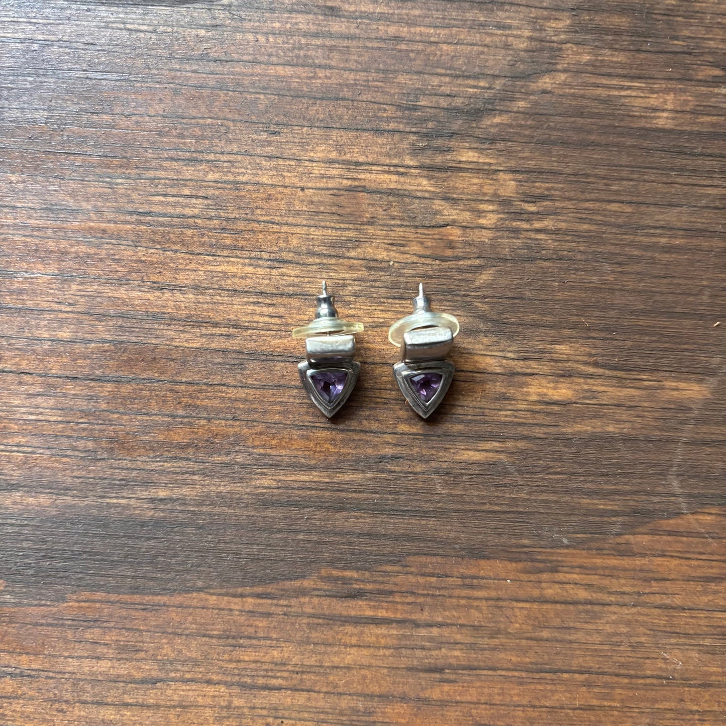 Silver Purple Triangle Earrings