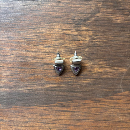 Silver Purple Triangle Earrings