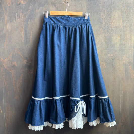 Vintage Denim Ruffle Skirt