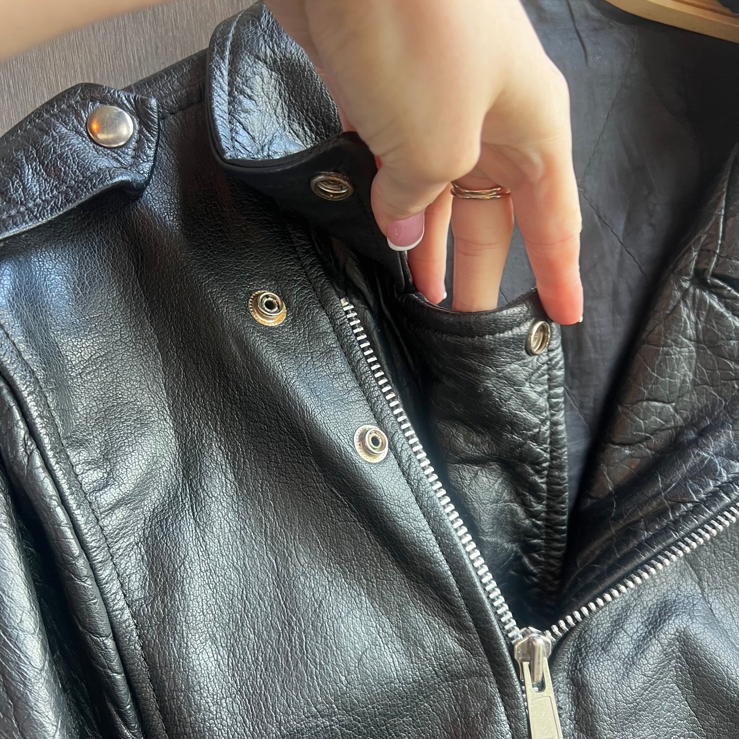 Black Leather Jacket with Silver Buttons and Buckle