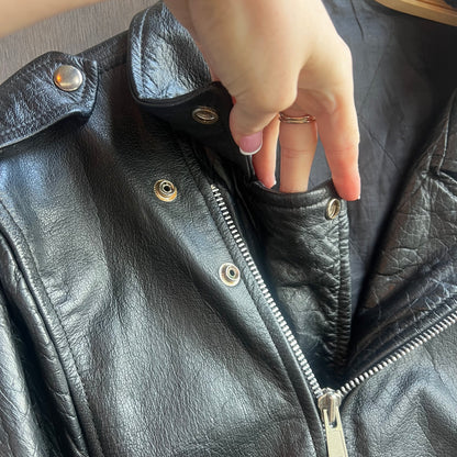 Black Leather Jacket with Silver Buttons and Buckle