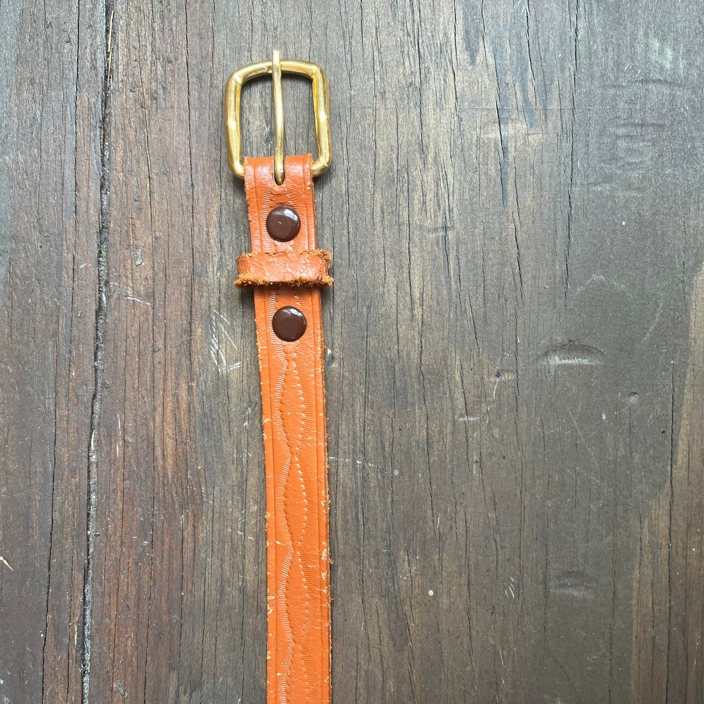 Brown leather kids belt with white wrapped sides