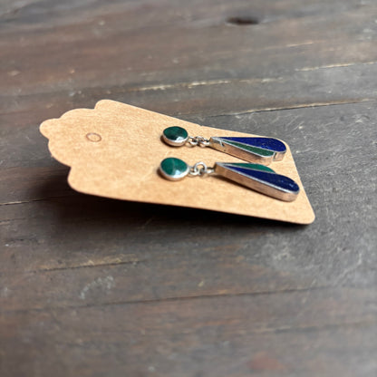Vintage Sterling Silver Blue and Green Stone Earrings