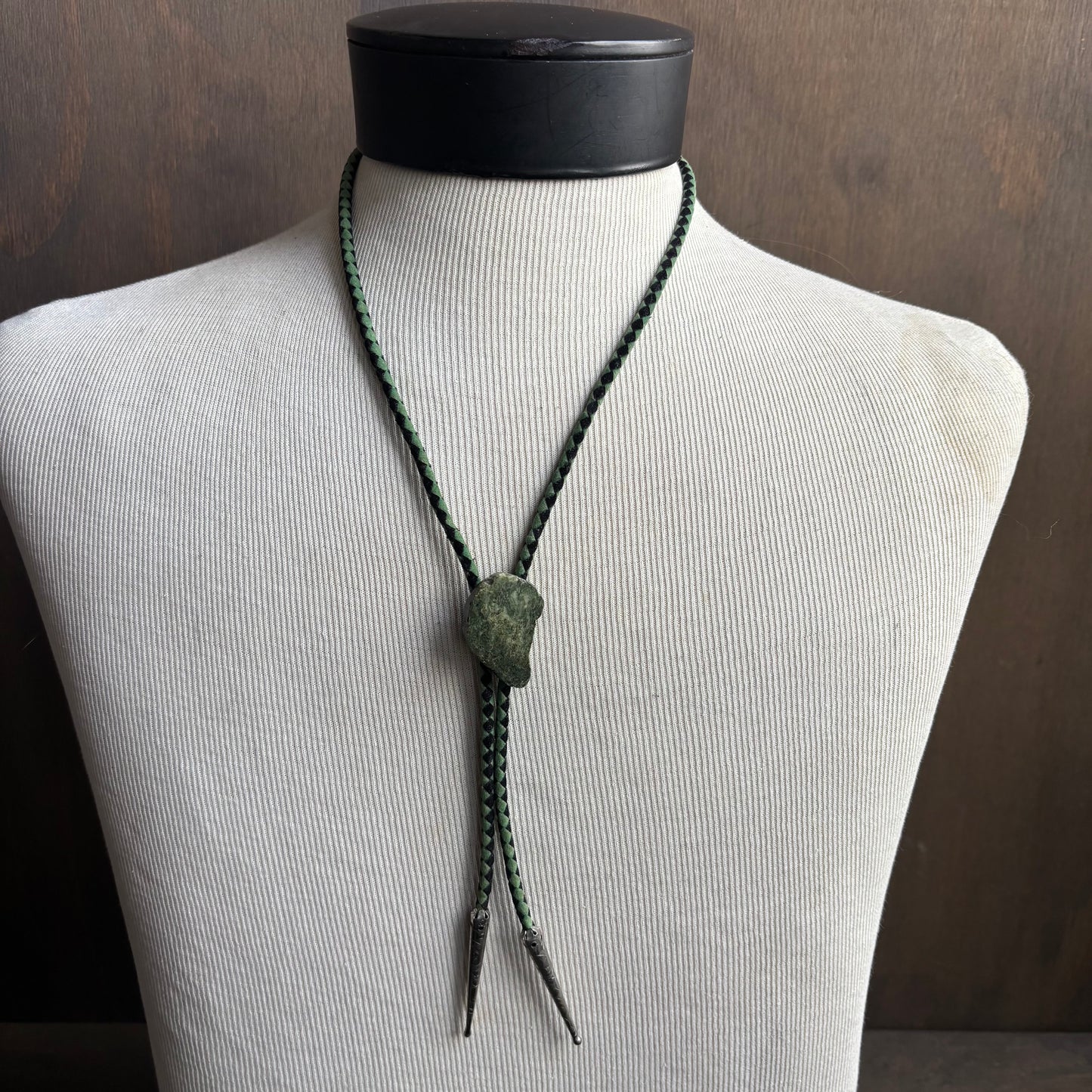 Green Stone Bolo on Two-Tone Tie