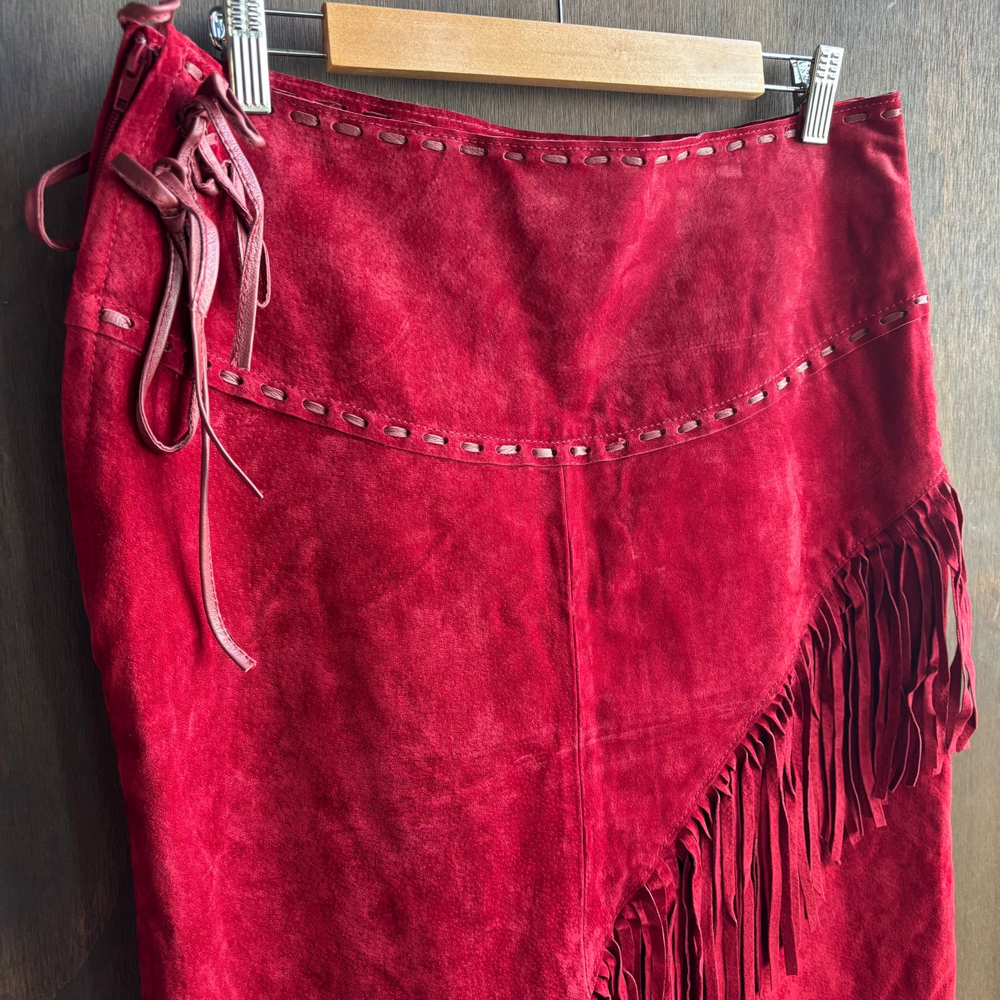 Scully Red Leather Fringed Skirt
