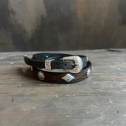 Black Leather Hat Band with Silver Studs